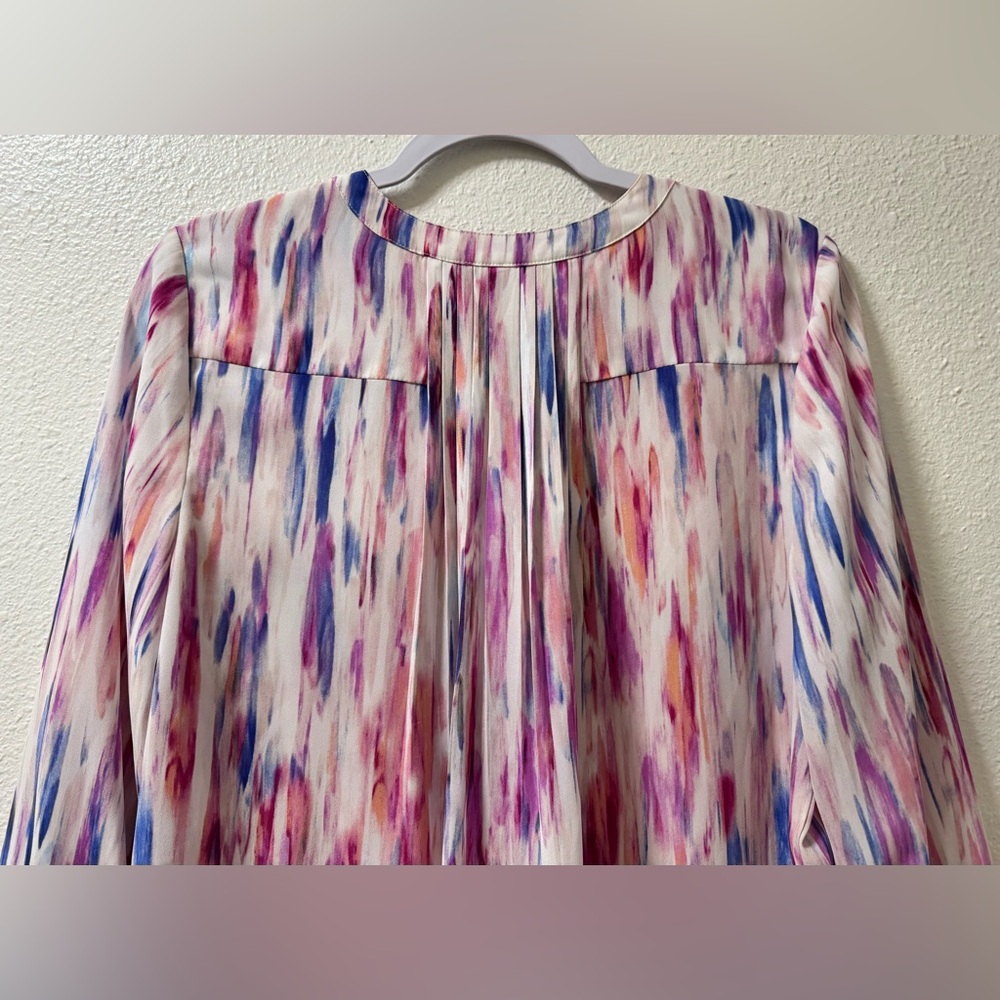 NYDJ Abstract Watercolor Tunic Blouse Top 3/4 Sleeve Pleated Women’s Medium - Picture 6 of 10